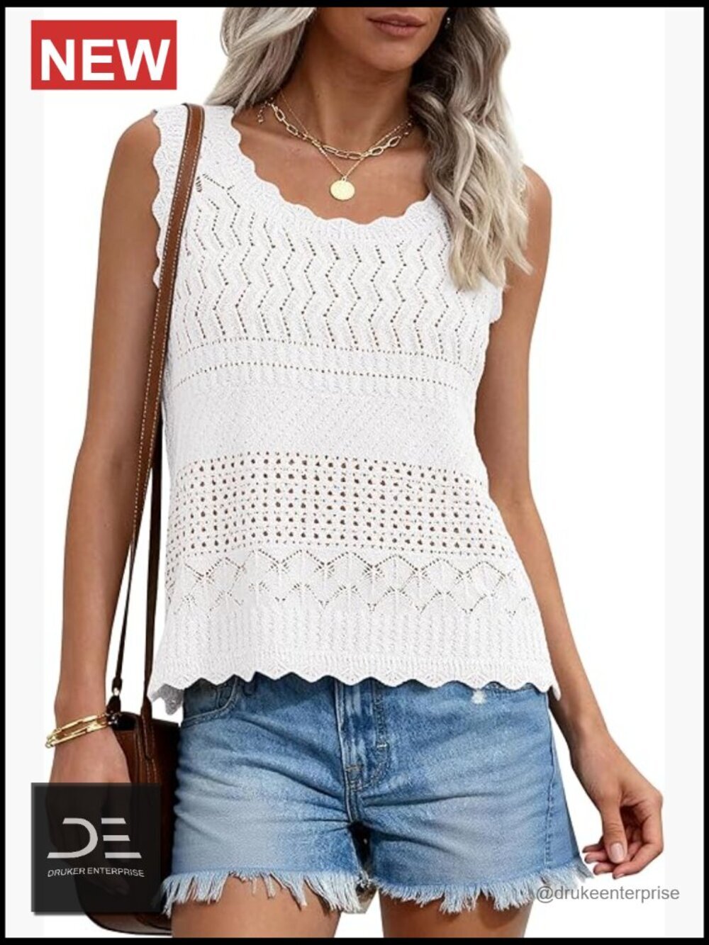 Crochet Tank Top Sleeveless Sweater Vest Boho Beach Vacation Top